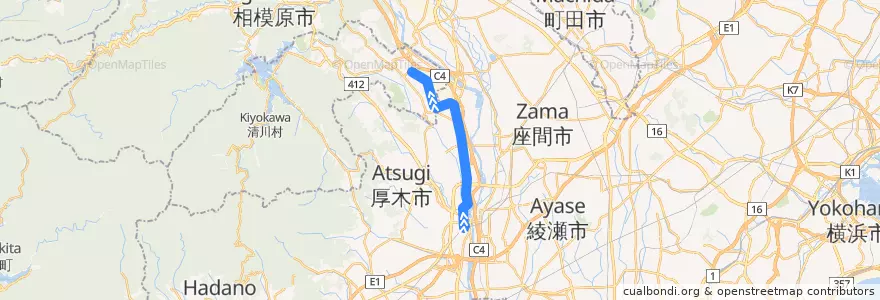 Mapa del recorrido 厚木61系統 de la línea  en Канагава.