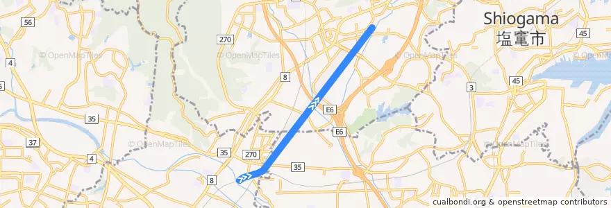 Mapa del recorrido JR東北本線利府支線(下り) de la línea  en 宮城県.