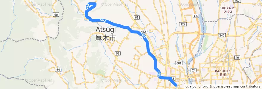 Mapa del recorrido 厚木17系統 de la línea  en 厚木市.