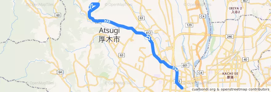 Mapa del recorrido 厚木16系統 de la línea  en 厚木市.