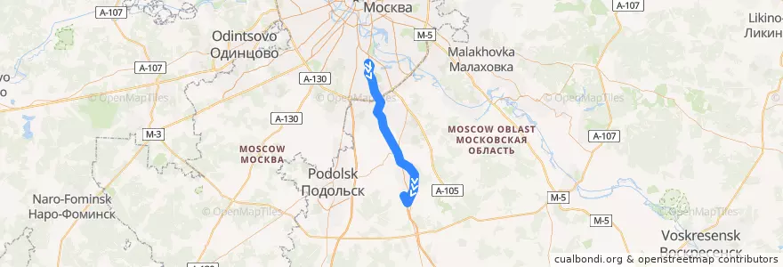 Mapa del recorrido Автобус 1200к: Метро Кантемировская - Новое Домоедово de la línea  en Distretto Federale Centrale.