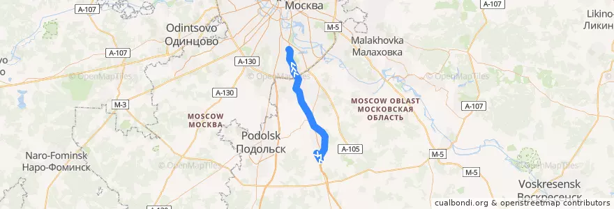 Mapa del recorrido Автобус 1200к: Новое Домодедово - Метро Кантемировская de la línea  en Центральный федеральный округ.