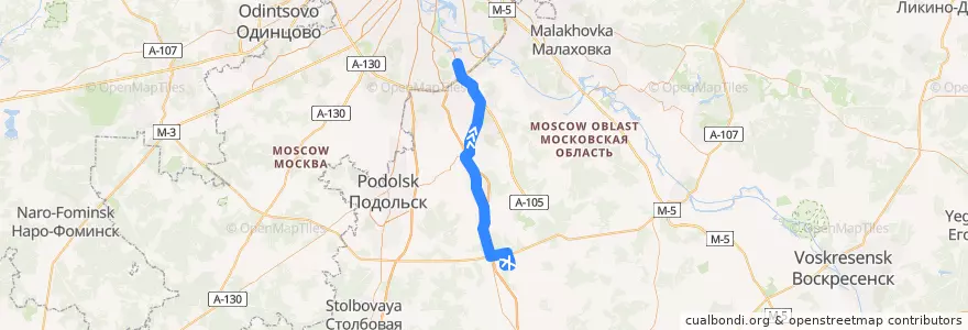 Mapa del recorrido Автобус 512: Белые Стобы - Метро Домодедовская de la línea  en Московская область.