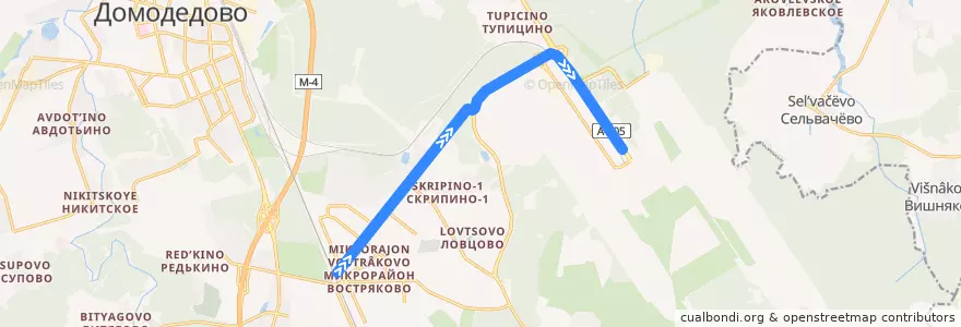 Mapa del recorrido Автобус 52: Платформа Взлётная — Аэропорт Домодедово de la línea  en городской округ Домодедово.