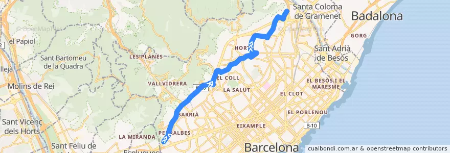 Mapa del recorrido H2 Av. Esplugues => Trinitat Nova de la línea  en Барселона.