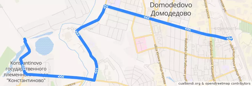 Mapa del recorrido Автобус №33к: Станция Домодедово – ЖК Ивановские Пруды de la línea  en Domodedovsky District.