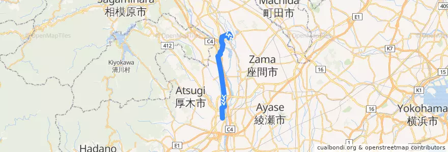 Mapa del recorrido 厚木79系統 de la línea  en Prefectura de Kanagawa.