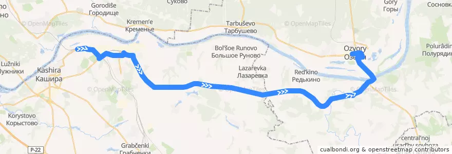 Mapa del recorrido Автобус 36: Кашира-Озёры de la línea  en Московская область.