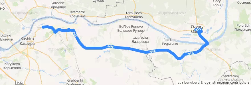 Mapa del recorrido Автобус 36: Озёры - Кашира de la línea  en Óblast de Moscú.