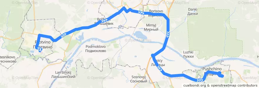 Mapa del recorrido Автобус 42: Протвино - Автостанция "Пущино" de la línea  en городской округ Серпухов.