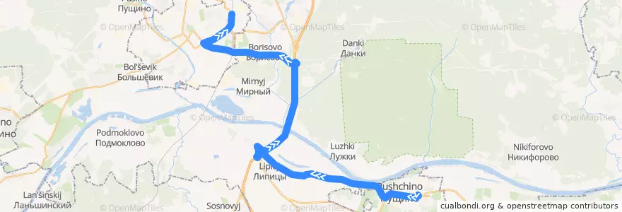 Mapa del recorrido Автобус 33 Автостанция "Пущино" - Станция "Серпухов" de la línea  en городской округ Серпухов.