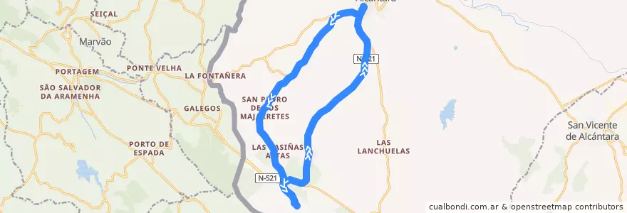 Mapa del recorrido Norbabus JEV-008-6: Valencia de Alcantára <=> Pedanías (Las Huertas) de la línea  en Valencia de Alcántara.