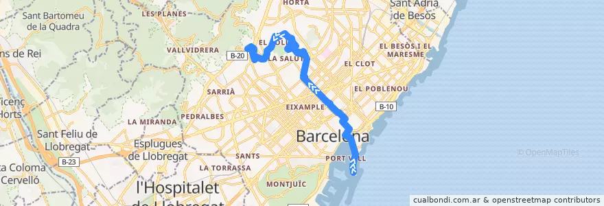 Mapa del recorrido V19 Barceloneta => Pl. Alfonso Comín de la línea  en Barcelona.