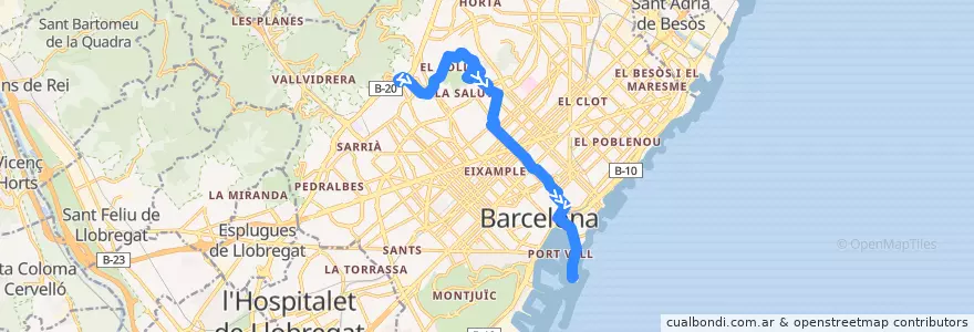 Mapa del recorrido V19 Pl. Alfonso Comín => Barceloneta de la línea  en Барселона.