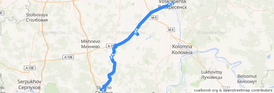 Mapa del recorrido Автобус 72: Воскресенск - Ступино de la línea  en Oblast Moskau.