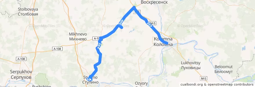 Mapa del recorrido Автобус 71: Ступино - Голутвин de la línea  en Oblast Moskou.