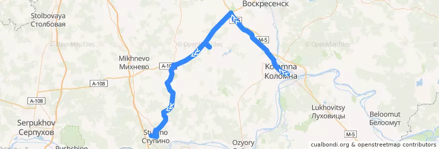 Mapa del recorrido Автобус 71: Голутвин - Ступино de la línea  en Oblast Moskou.
