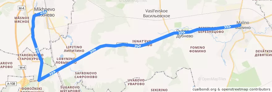 Mapa del recorrido Автобус 35: Михнево - Каширское шоссе - Малино de la línea  en городской округ Ступино.