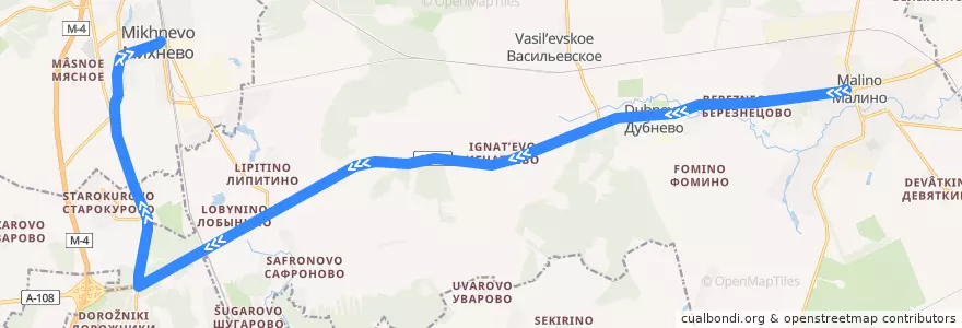 Mapa del recorrido Автобус 35: Малино - Каширское шоссе - Михнево de la línea  en городской округ Ступино.