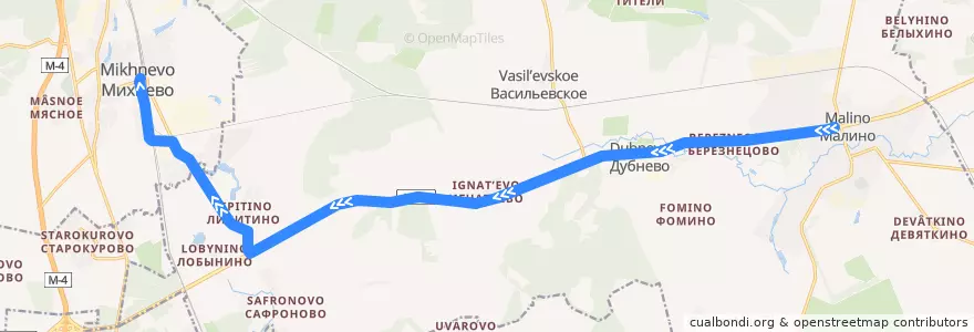 Mapa del recorrido Автобус 35: Малино - Михнево de la línea  en городской округ Ступино.