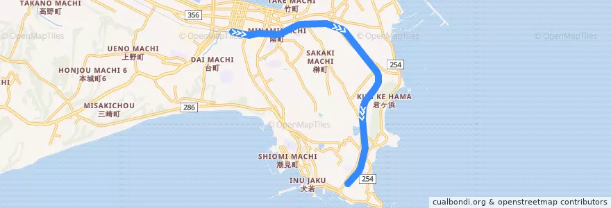Mapa del recorrido 銚子電気鉄道線 de la línea  en 銚子市.