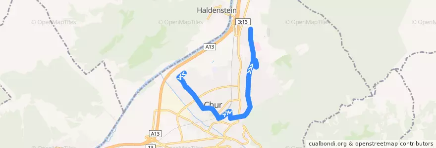 Mapa del recorrido 4: Austrasse - Seniorenzentrum Cadonau de la línea  en Chur.