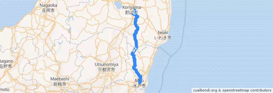Mapa del recorrido JR水郡線（上り） de la línea  en Giappone.