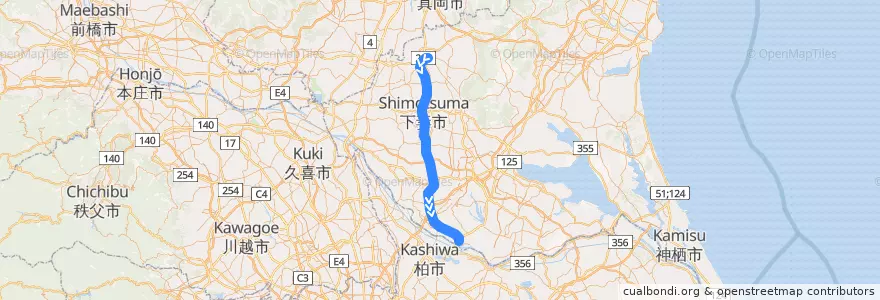 Mapa del recorrido 関東鉄道常総線（上り） de la línea  en 이바라키현.
