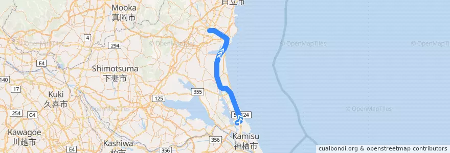 Mapa del recorrido 鹿島臨海鉄道大洗鹿島線（上り） de la línea  en إيباراكي.