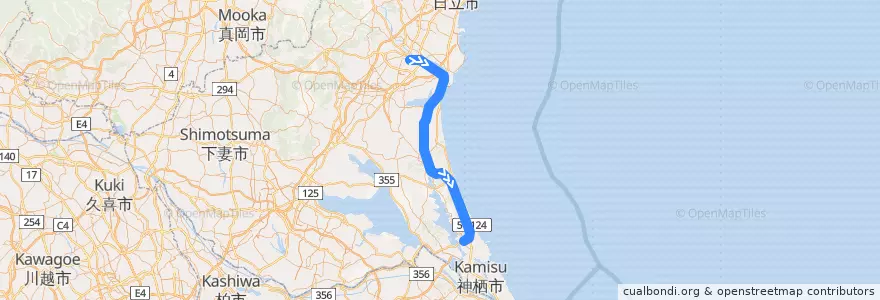 Mapa del recorrido 鹿島臨海鉄道大洗鹿島線（下り） de la línea  en Prefectura de Ibaraki.
