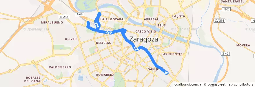 Mapa del recorrido Bus 51: Príncipe Felipe => Estación Delicias (ampliación Mercadillo) de la línea  en Zaragoza.