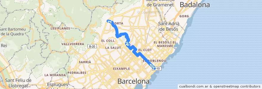 Mapa del recorrido V23 Nova Icària => Can Marcet de la línea  en Barcelona.