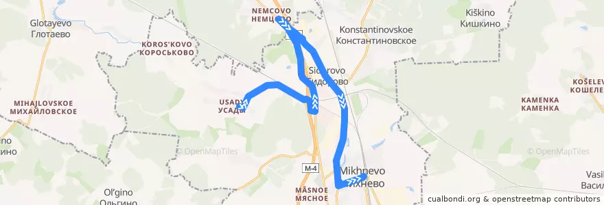 Mapa del recorrido Автобус 54: Усады - Михнево de la línea  en городской округ Ступино.