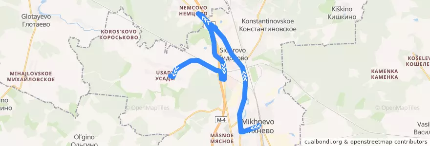 Mapa del recorrido Автобус 54: Михнево - Усады de la línea  en городской округ Ступино.