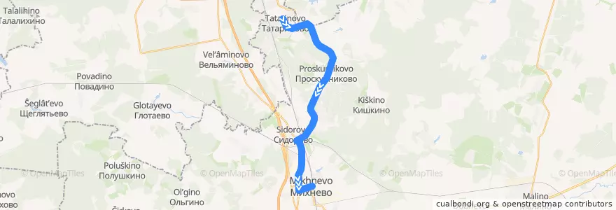 Mapa del recorrido Автобус 53: Татариново - Михнево de la línea  en городской округ Ступино.