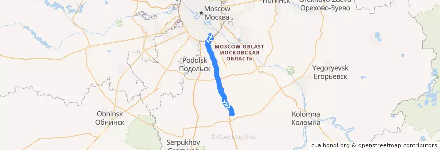 Mapa del recorrido Автобус 1008к: Метро Домодедовская - Михнево de la línea  en Oblast Moskou.