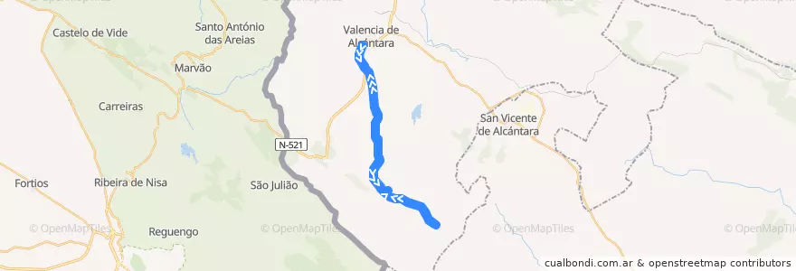 Mapa del recorrido Norbabus JEV-008-7: Valencia de Alcantára <=> Pedanías (Lanchuelas) de la línea  en Valencia de Alcántara.