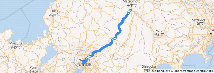 Mapa del recorrido JR中央西線（上り） de la línea  en اليابان.