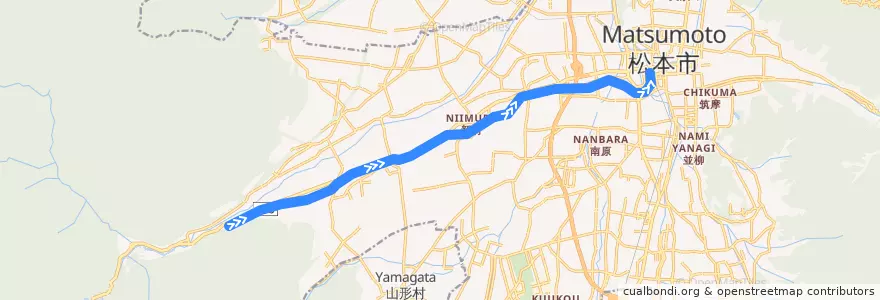 Mapa del recorrido 松本電鉄上高地線（上り） de la línea  en Matsumoto.