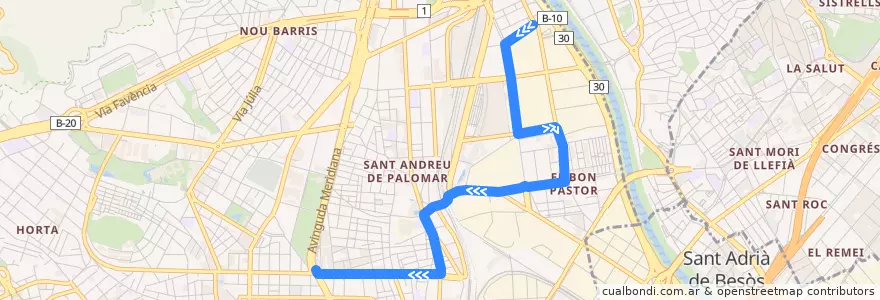 Mapa del recorrido 133 Baró de Viver => Sant Andreu Arenal de la línea  en 바르셀로나.