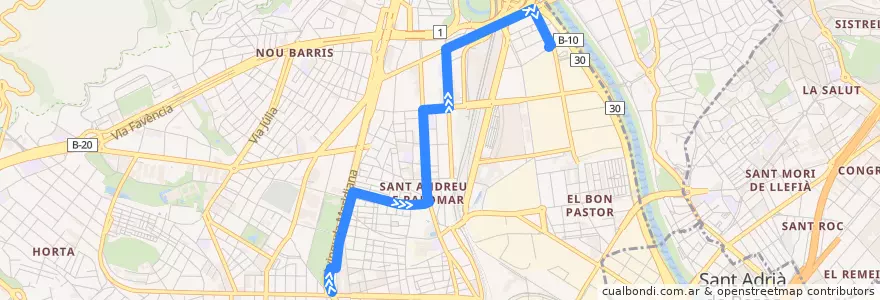 Mapa del recorrido 133 Sant Andreu Arenal => Baró de Viver de la línea  en Barcelona.
