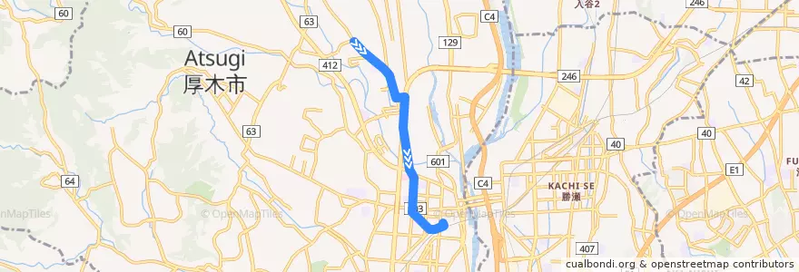 Mapa del recorrido 厚木08系統 de la línea  en 厚木市.