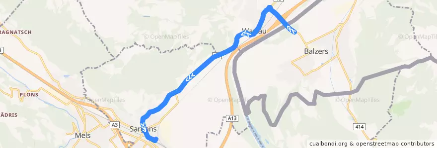 Mapa del recorrido Bus 11: Schaanwald Zollamt => Sargans Bahnhof de la línea  en San Gallo.