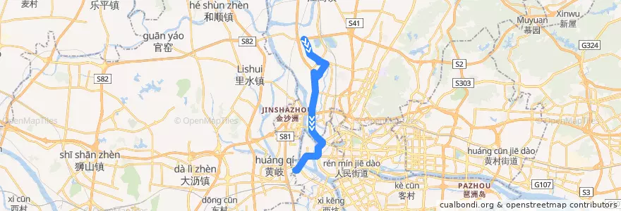 Mapa del recorrido 839路(滘心大为工业区总站-滘口客运站总站) de la línea  en Guangzhou City.