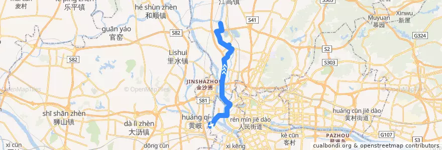 Mapa del recorrido 839路(滘口客运站总站-滘心大为工业区总站) de la línea  en Guangzhou.