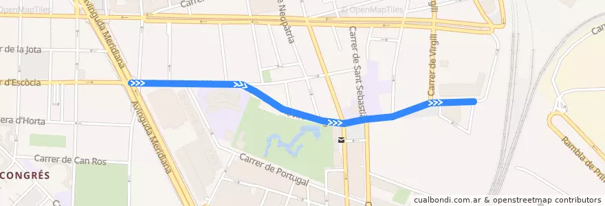 Mapa del recorrido H6 Zona Universitària => Fabra i Puig => Pare Manyanet de la línea  en Barcelona.