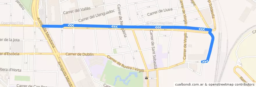 Mapa del recorrido H6 Pare Manyanet => Fabra i Puig => Zona Universitària de la línea  en Barcelona.