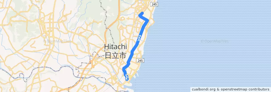 Mapa del recorrido ひたちBRT　おさかなセンター => 多賀駅前 de la línea  en 日立市.