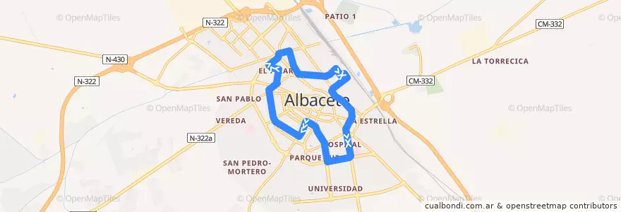 Mapa del recorrido Línea H Circular de la línea  en Albacete.