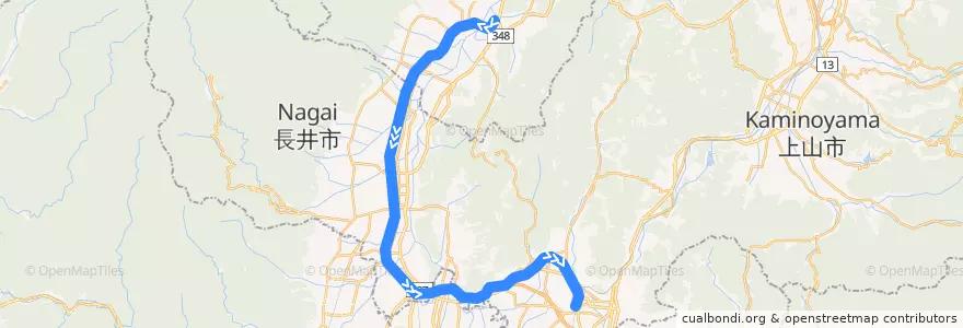 Mapa del recorrido 山形鉄道フラワー長井線（上り） de la línea  en Prefectura de Yamagata.